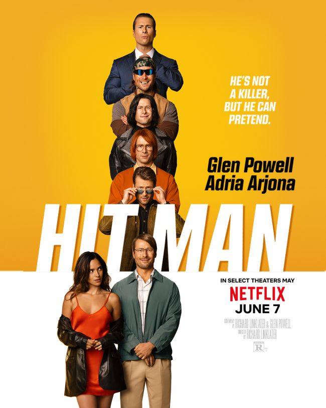 葛籣·鮑威爾（Glen Powell）在Hit Man 的第一部預告片中大放異彩
